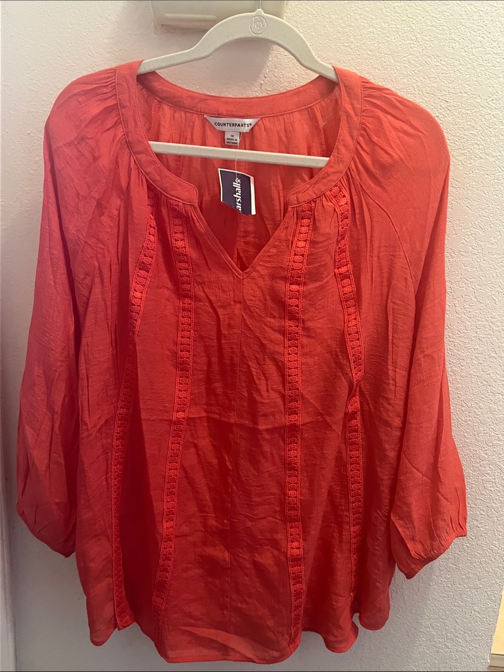 Counterparts Coral V-Neck Peasant Blouse